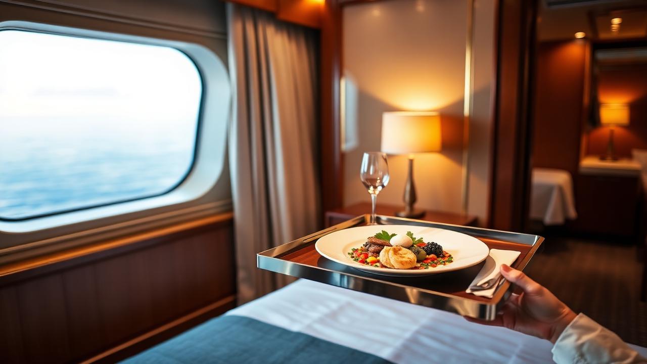 Room service consegnato in una cabina con vista mare