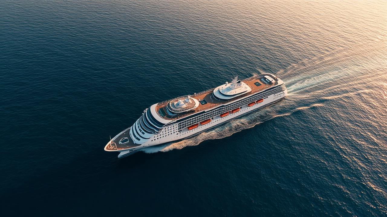 Nave da crociera in navigazione al tramonto